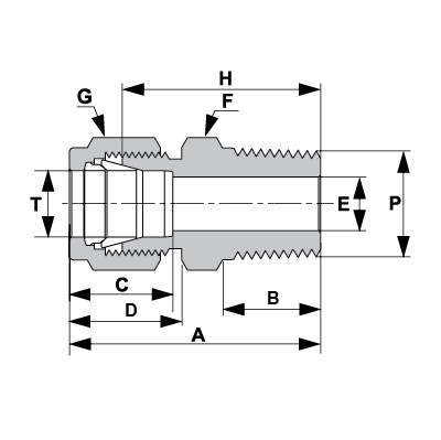 IMC 8-2N - Трубный обжимной фитинг из нержавеющей стали TP 316/316l, соединитель с наружной резьбой, внешний диаметр трубки (OD) - 1/2", резьба NPT- внешняя - 1/8"